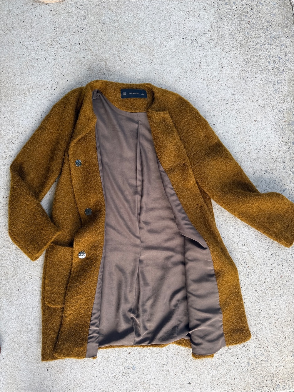 Zara Collarless Mohair Teddy Coat Size Small - Picture 9 of 12